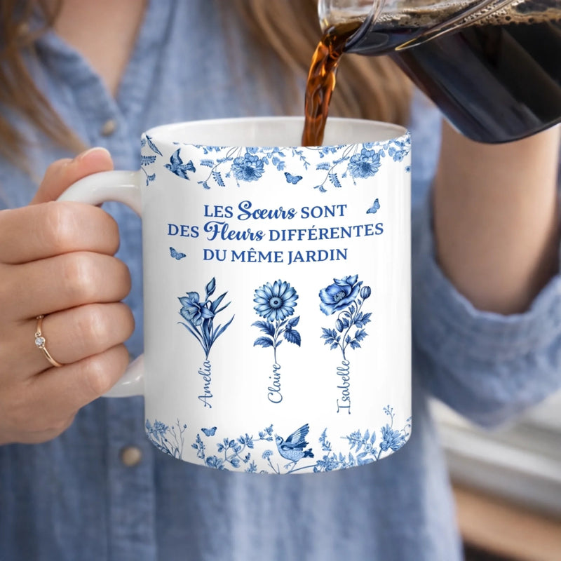 Mug Personnalisé – Cadeau Pour Sœurs – Fleurs Différentes, Même Jardin