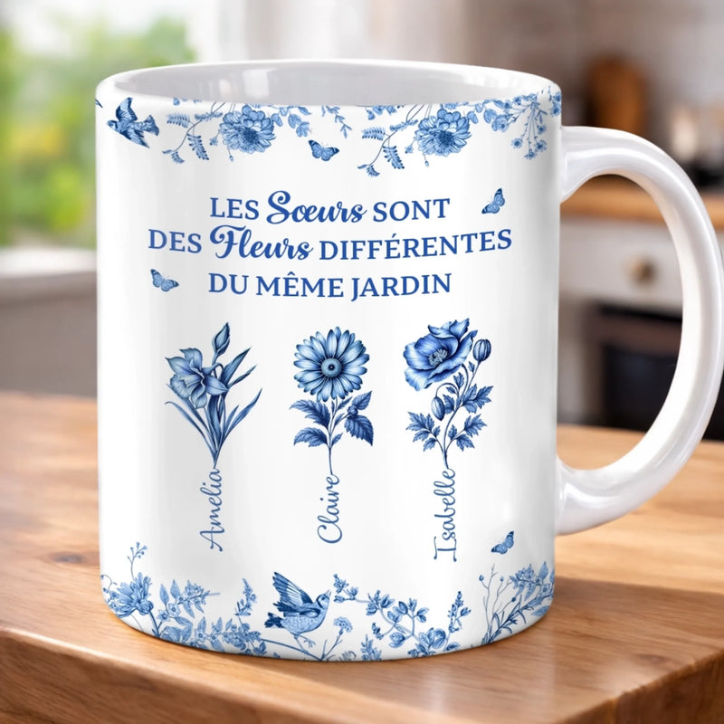 Mug Personnalisé – Cadeau Pour Sœurs – Fleurs Différentes, Même Jardin