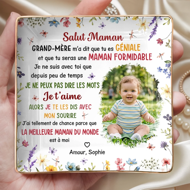 Vide-Poche À Bijoux Personnalisé Avec Photo – Cadeau Personnalisé Jeune Maman – Le Plus Beau rôle Commence Aujourd’hui