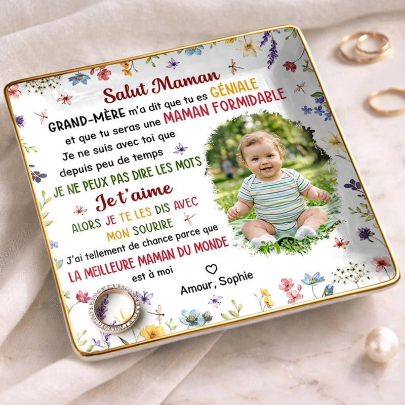 Vide-Poche À Bijoux Personnalisé Avec Photo – Cadeau Personnalisé Jeune Maman – Le Plus Beau rôle Commence Aujourd’hui