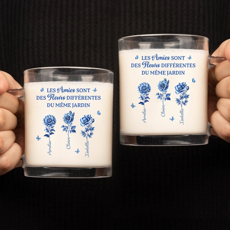 Mug en Verre Personnalisé – Cadeau pour Amies, Sœurs – Des fleurs, des souvenirs, toi