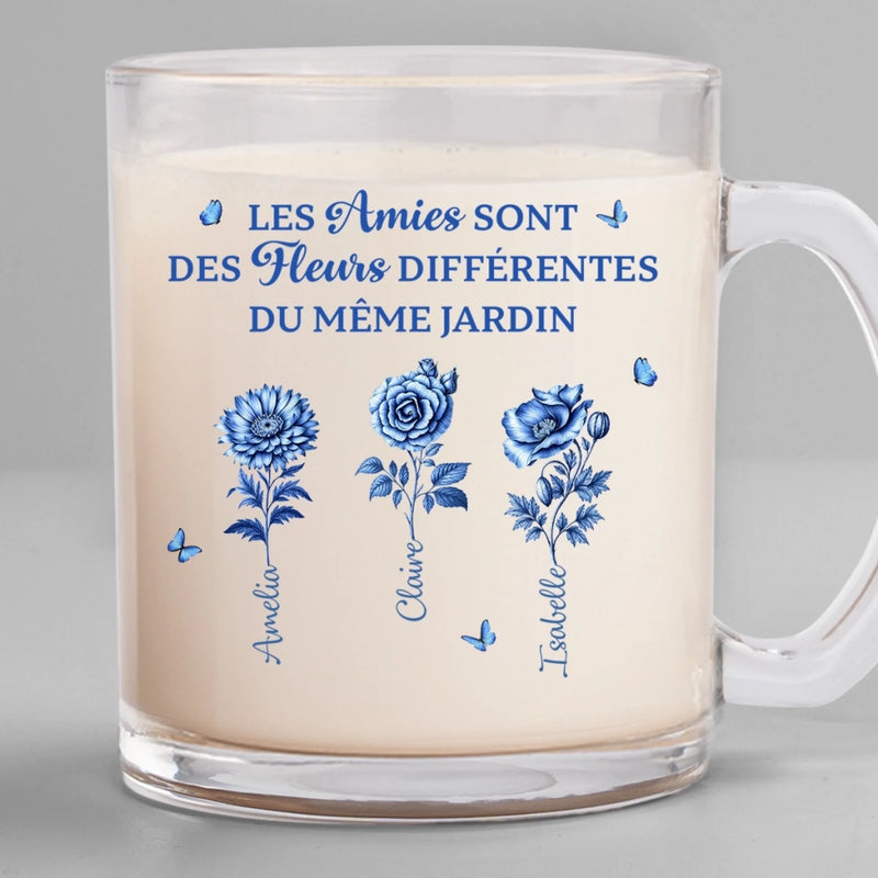 Mug en Verre Personnalisé – Cadeau pour Amies, Sœurs – Des fleurs, des souvenirs, toi