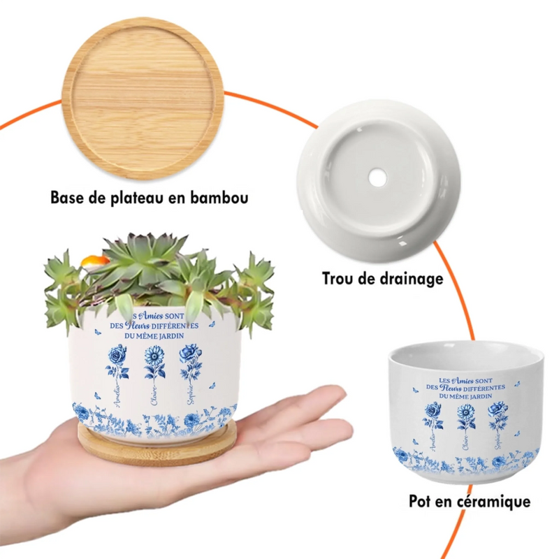 Pot de Fleurs en Céramique Personnalisé – Cadeau pour Sœurs, Amies – Comme Des Arbres, Nous Grandissons Ensemble