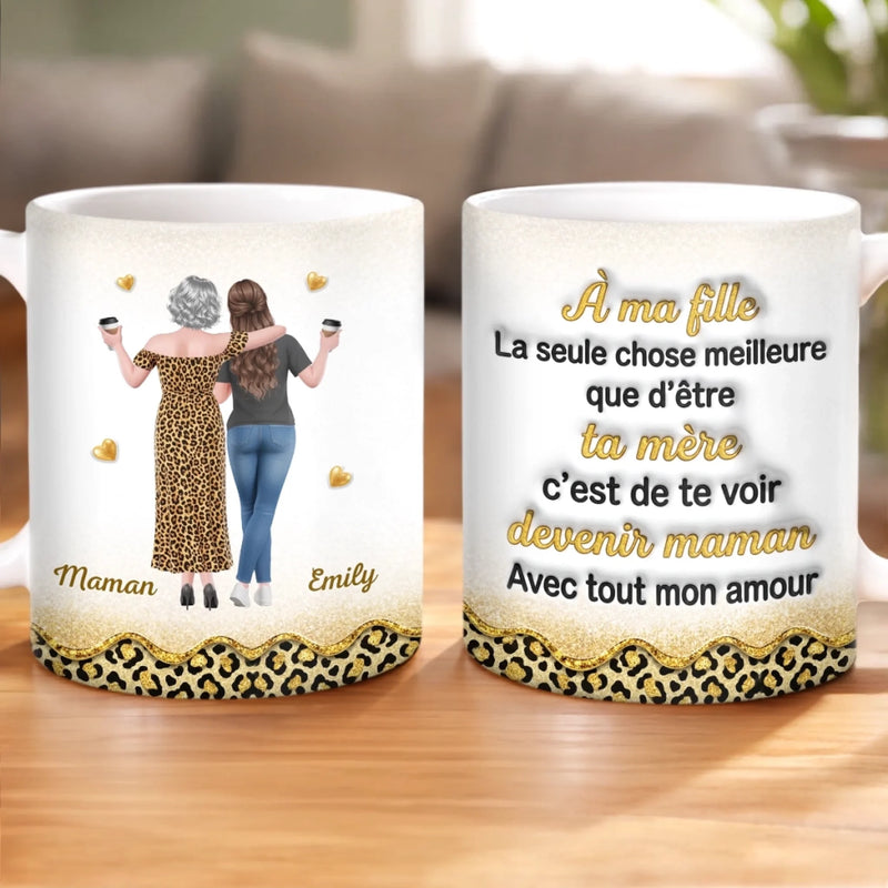 Mug Personnalisé À Effet Imprimé 3D Gonflé -  Cadeau Fête Des Mères Pour Fille - Même Avec Sa Famille, Elle Reste Mon Bébé