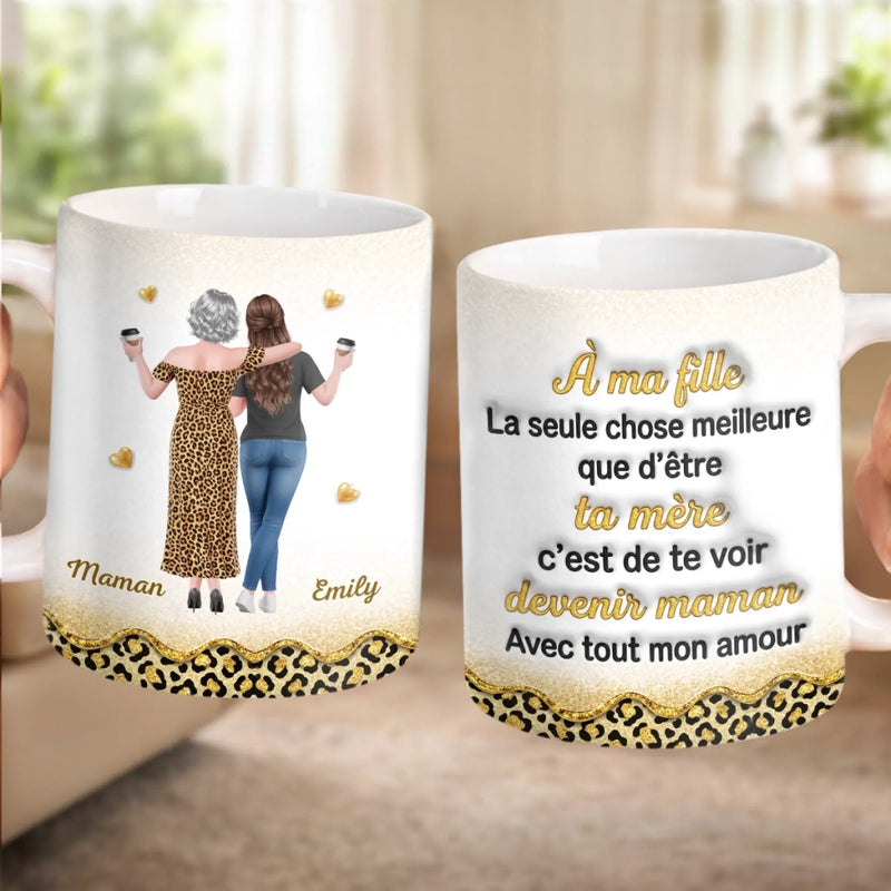 Mug Personnalisé À Effet Imprimé 3D Gonflé -  Cadeau Fête Des Mères Pour Fille - Même Avec Sa Famille, Elle Reste Mon Bébé