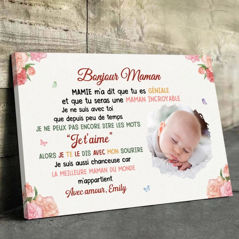 Toile Horizontale Personnalisée Avec Photo  – Cadeau Pour Jeune Maman – Les Mots Sincères De Mon Cœur