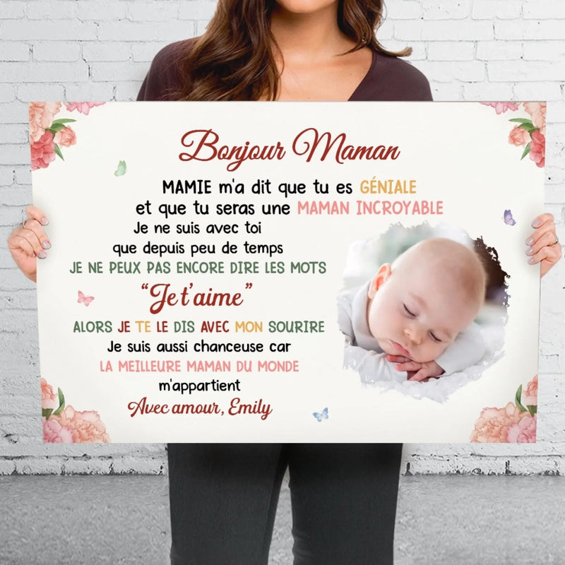 Toile Horizontale Personnalisée Avec Photo  – Cadeau Pour Jeune Maman – Les Mots Sincères De Mon Cœur