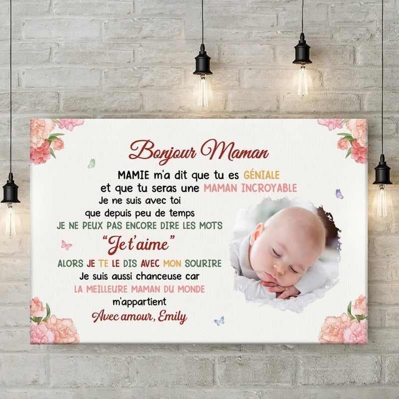 Toile Horizontale Personnalisée Avec Photo  – Cadeau Pour Jeune Maman – Les Mots Sincères De Mon Cœur