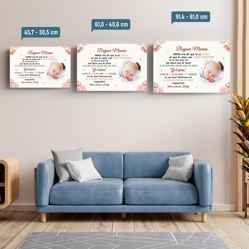 Toile Horizontale Personnalisée Avec Photo  – Cadeau Pour Jeune Maman – Les Mots Sincères De Mon Cœur