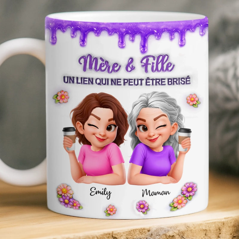 Mug Personnalisé À Effet Imprimé 3D Gonflé –  Cadeau Pour Fille – Entre Mère Et Fille, Un Lien Éternel