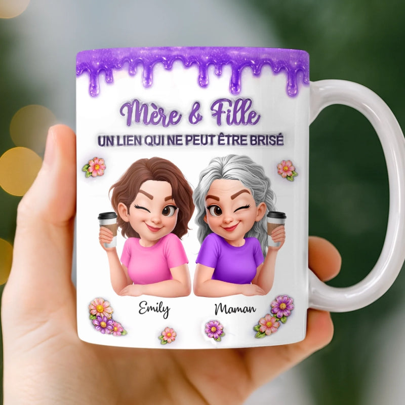 Mug Personnalisé À Effet Imprimé 3D Gonflé –  Cadeau Pour Fille – Entre Mère Et Fille, Un Lien Éternel