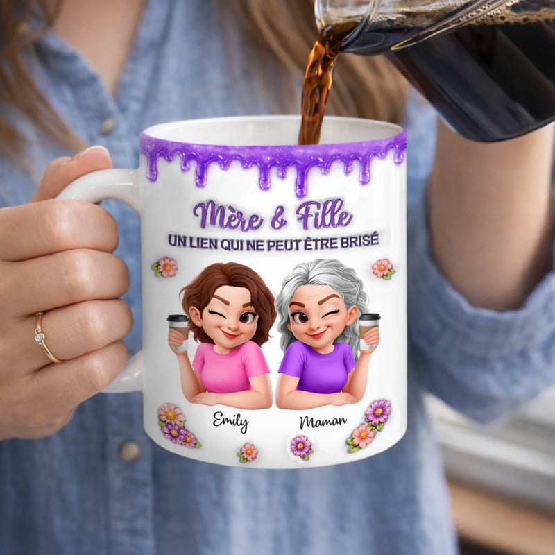 Mug Personnalisé À Effet Imprimé 3D Gonflé –  Cadeau Pour Fille – Entre Mère Et Fille, Un Lien Éternel