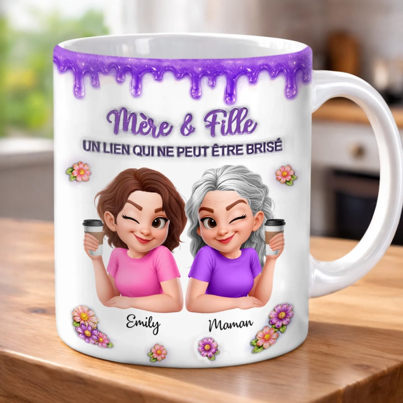 Mug Personnalisé À Effet Imprimé 3D Gonflé –  Cadeau Pour Fille – Entre Mère Et Fille, Un Lien Éternel