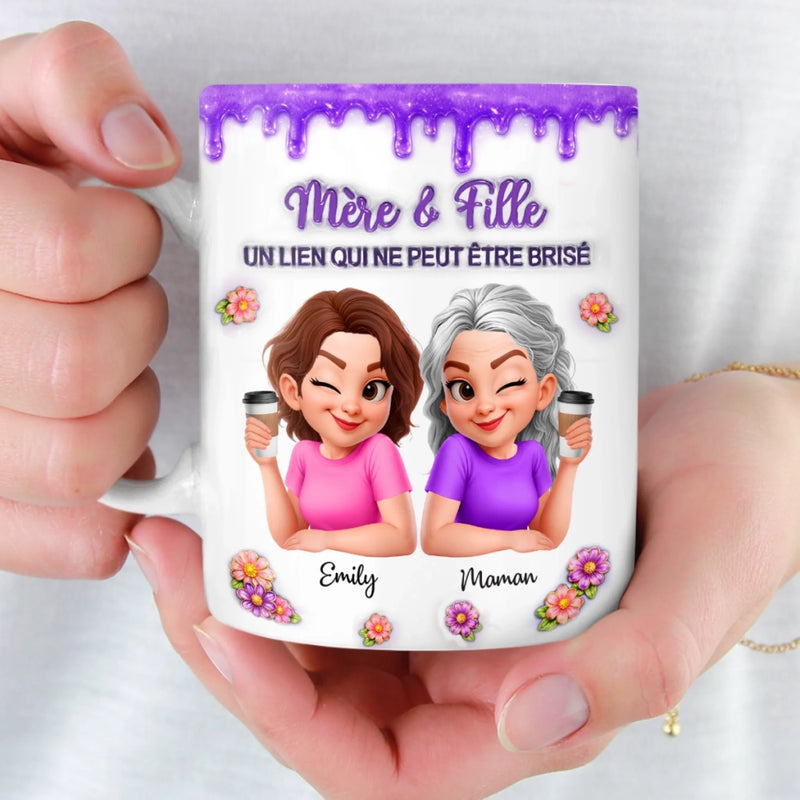 Mug Personnalisé À Effet Imprimé 3D Gonflé –  Cadeau Pour Fille – Entre Mère Et Fille, Un Lien Éternel