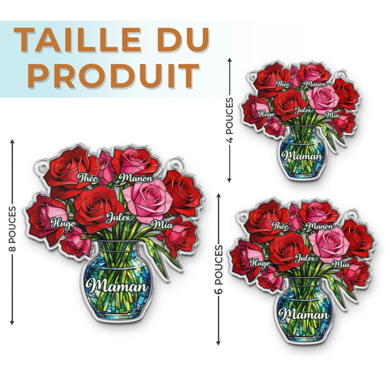 Ornement Suncatcher de Fenêtre Personnalisé – Cadeau Fête des Mères, Anniversaire pour Maman, Mamie – Ses fleurs fleurissent pour toujours