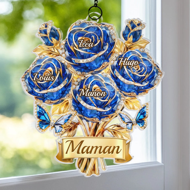 Ornement Suncatcher de Fenêtre Personnalisé – Cadeau Fête des Mères / Anniversaire pour Maman, Mamie – Le jardin éternel de maman