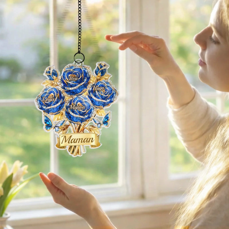 Ornement Suncatcher de Fenêtre Personnalisé – Cadeau Fête des Mères / Anniversaire pour Maman, Mamie – Le jardin éternel de maman