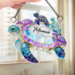 Ornement Suncatcher de Fenêtre Personnalisé – Cadeau pour Maman – Famille De Tortues Chaudes