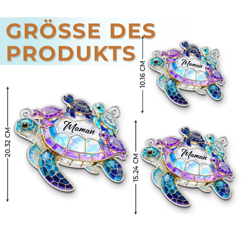 Ornement Suncatcher de Fenêtre Personnalisé – Cadeau pour Maman – Famille De Tortues Chaudes
