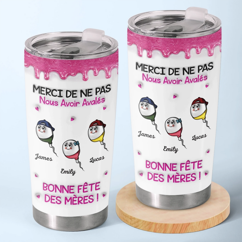 Gobelet Isotherme Personnalisé – Cadeau fête des mères Pour Maman – Merci De Ne Pas Nous Avoir Avalés