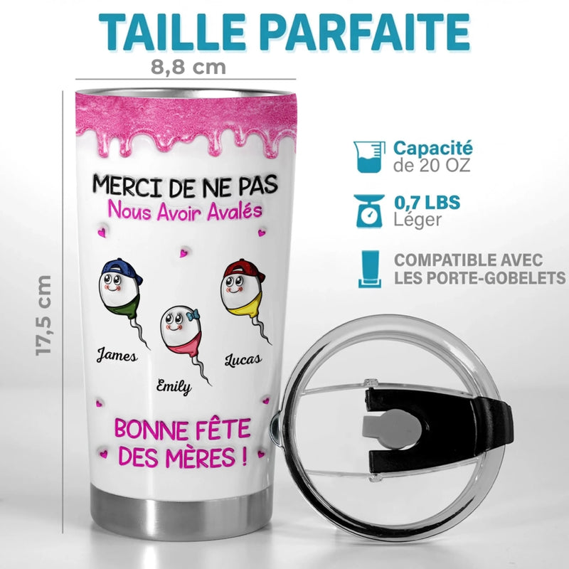 Gobelet Isotherme Personnalisé – Cadeau fête des mères Pour Maman – Merci De Ne Pas Nous Avoir Avalés