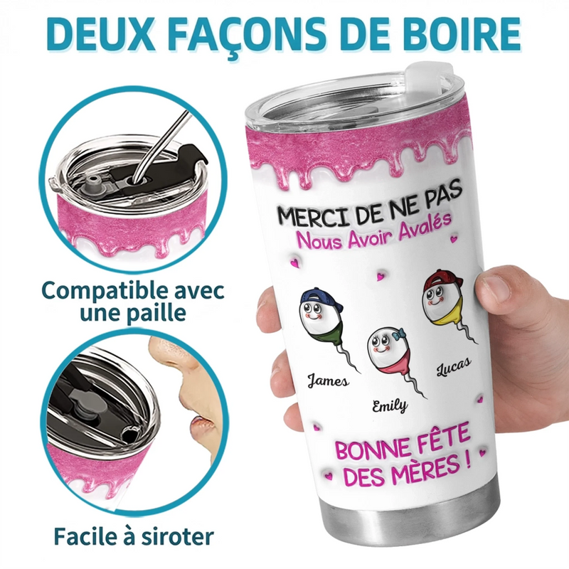 Gobelet Isotherme Personnalisé – Cadeau fête des mères Pour Maman – Merci De Ne Pas Nous Avoir Avalés