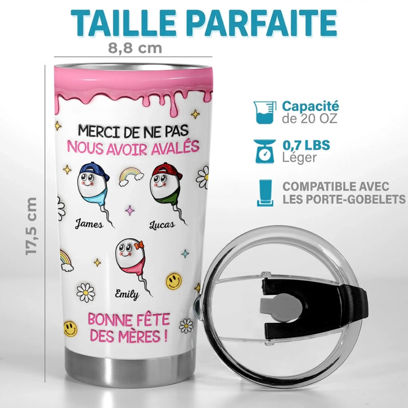 Gobelet Isotherme Personnalisé – Cadeau fête des mères Pour Maman – Merci De Ne Pas M'avoir Avalé