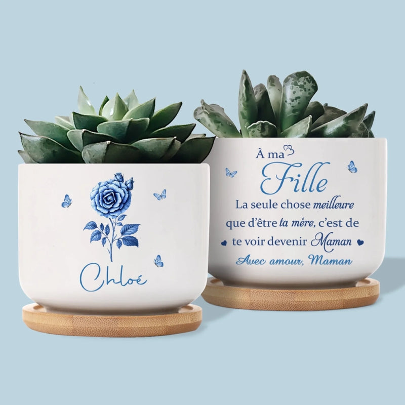 Pot de Fleurs en Céramique Personnalisé – Cadeau pour Fille – Quel Bonheur De Te Voir Devenue Maman
