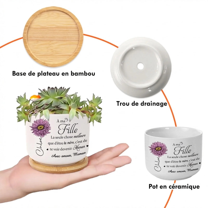 Pot de Fleurs en Céramique Personnalisé – Cadeau pour Fille – Devenue Maman, Quel Bonheur