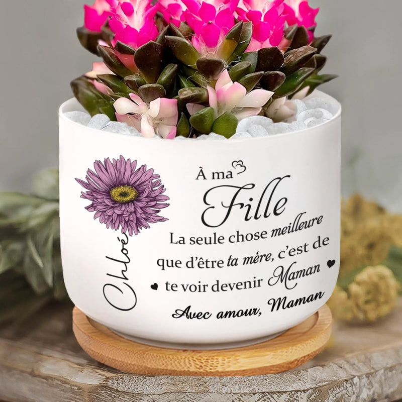 Pot de Fleurs en Céramique Personnalisé – Cadeau pour Fille – Devenue Maman, Quel Bonheur
