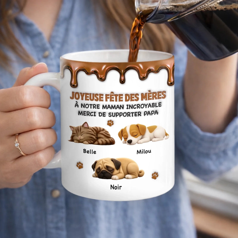 Mug Personnalisé À Effet Imprimé 3D Gonflé –  Cadeau fête des mères pour Maman Chien/Chat – À Ma Maman Incroyable