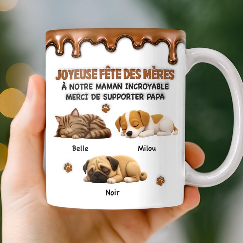Mug Personnalisé À Effet Imprimé 3D Gonflé –  Cadeau fête des mères pour Maman Chien/Chat – À Ma Maman Incroyable