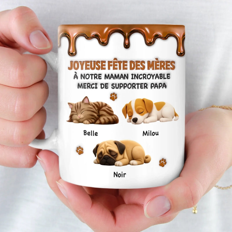 Mug Personnalisé À Effet Imprimé 3D Gonflé –  Cadeau fête des mères pour Maman Chien/Chat – À Ma Maman Incroyable