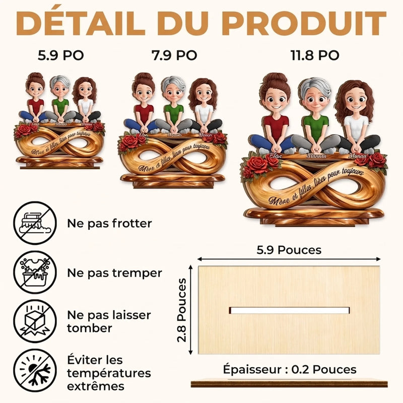 Plaque en Bois 2 Couches Personnalisée avec Support – Cadeau pour Maman, Grand-mère – Pour toujours