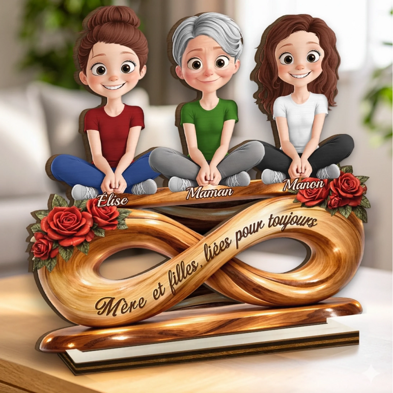 Plaque en Bois 2 Couches Personnalisée avec Support – Cadeau pour Maman, Grand-mère – Pour toujours