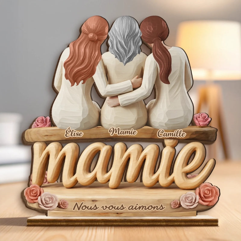 Plaque en Bois 2 Couches Personnalisée avec Support – Cadeau pour Maman, Grand-mère – Avec tout mon amour