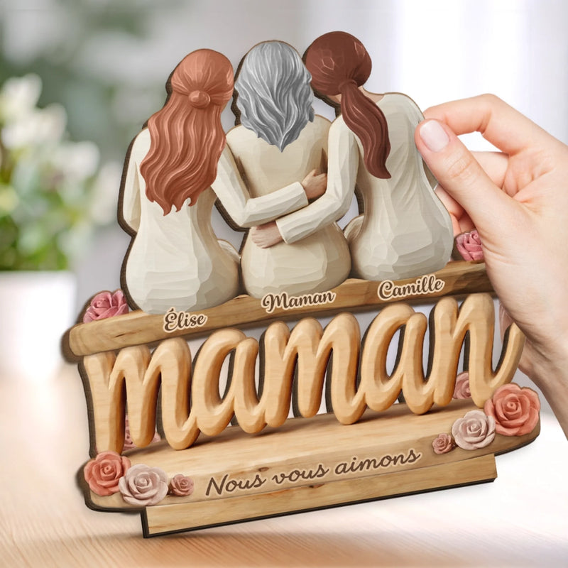 Plaque en Bois 2 Couches Personnalisée avec Support – Cadeau pour Maman, Grand-mère – Avec tout mon amour