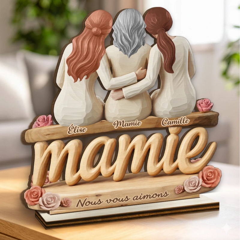 Plaque en Bois 2 Couches Personnalisée avec Support – Cadeau pour Maman, Grand-mère – Avec tout mon amour
