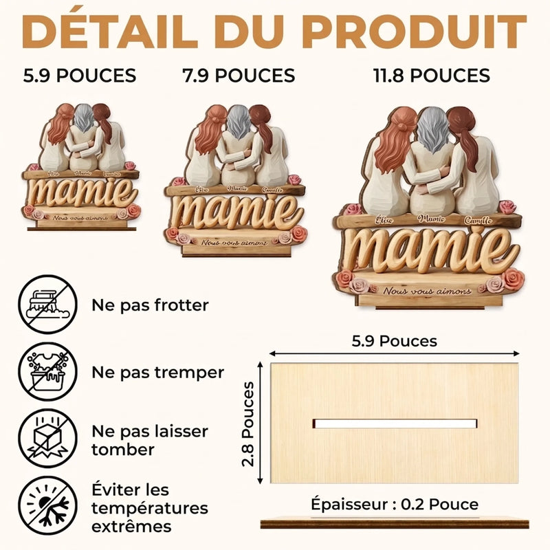Plaque en Bois 2 Couches Personnalisée avec Support – Cadeau pour Maman, Grand-mère – Avec tout mon amour