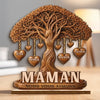 Plaque en Bois 2 Couches Personnalisée avec Support – Cadeau pour Maman, Grand-mère – Merci Maman