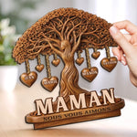 Plaque en Bois 2 Couches Personnalisée avec Support – Cadeau pour Maman, Grand-mère – Merci Maman