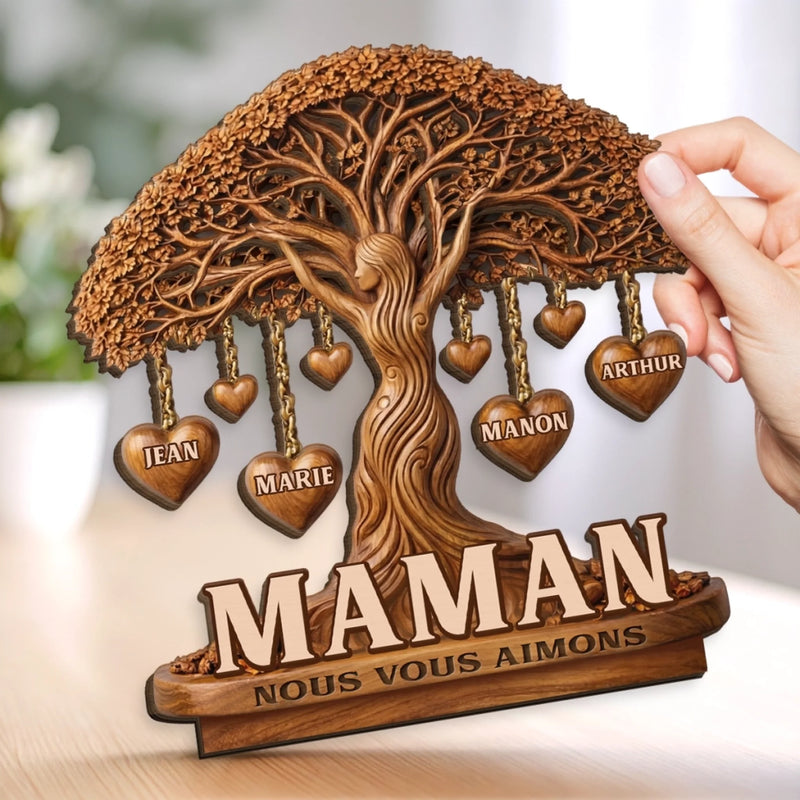 Plaque en Bois 2 Couches Personnalisée avec Support – Cadeau pour Maman, Grand-mère – Merci Maman