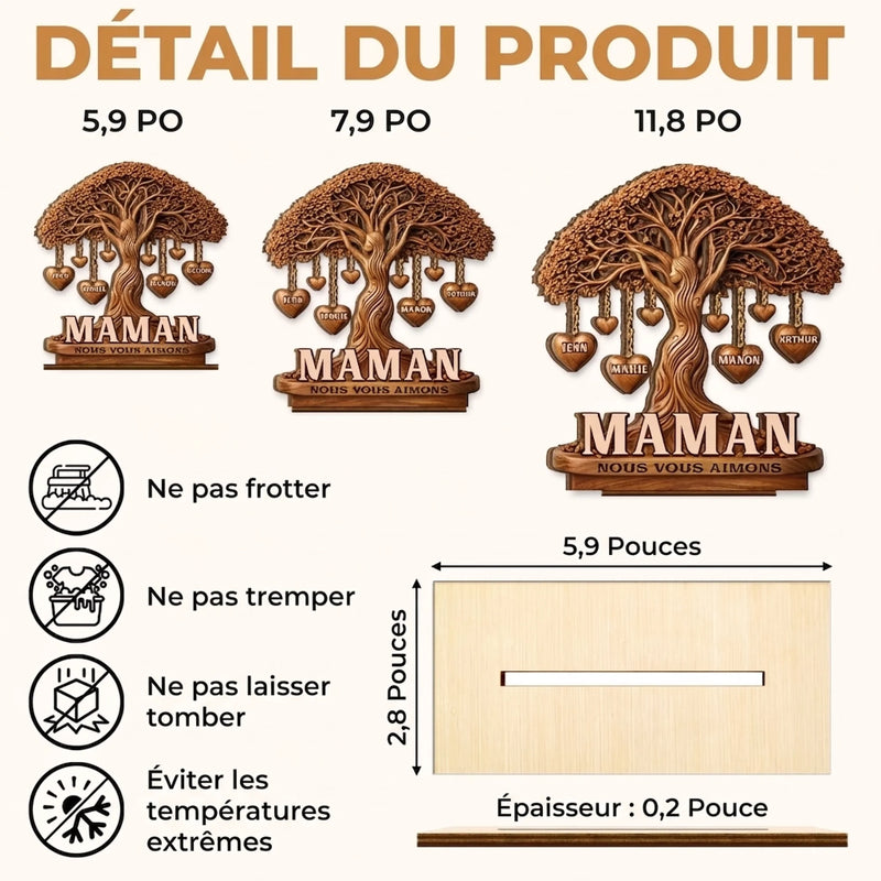 Plaque en Bois 2 Couches Personnalisée avec Support – Cadeau pour Maman, Grand-mère – Merci Maman