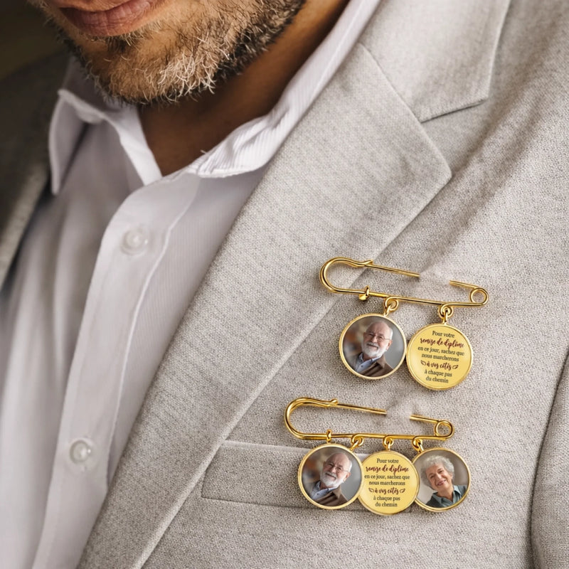Broche Personnalisée avec Charms Photo – Cadeau Commémoratif pour Maman, Papa – Toujours avec moi