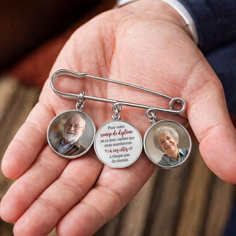 Broche Personnalisée avec Charms Photo – Cadeau Commémoratif pour Maman, Papa – Toujours avec moi
