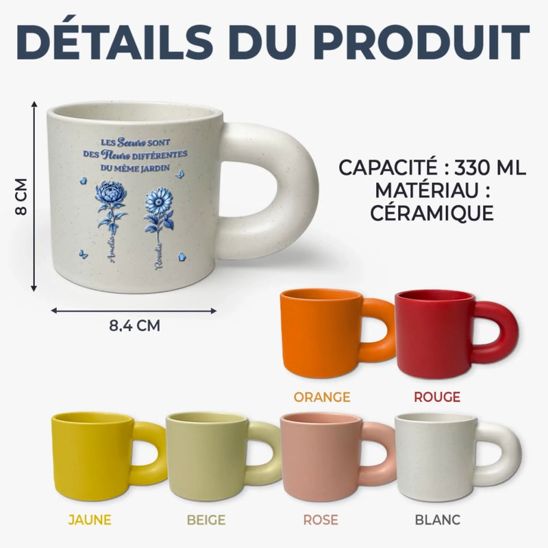 Mug Épais Personnalisé – Cadeau pour Sœeurs, Amies – Des Fleurs Différentes, Une Même Amitié