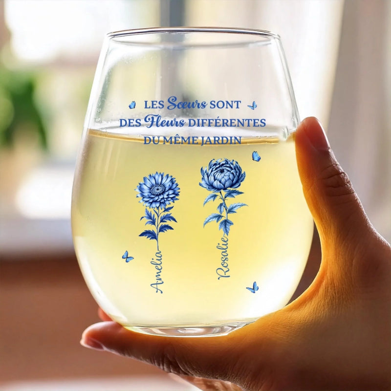 Verre À Vin Personnalisé – Cadeau pour Sœeurs, Amies – Des Fleurs Différentes, Une Amitié Éternelle