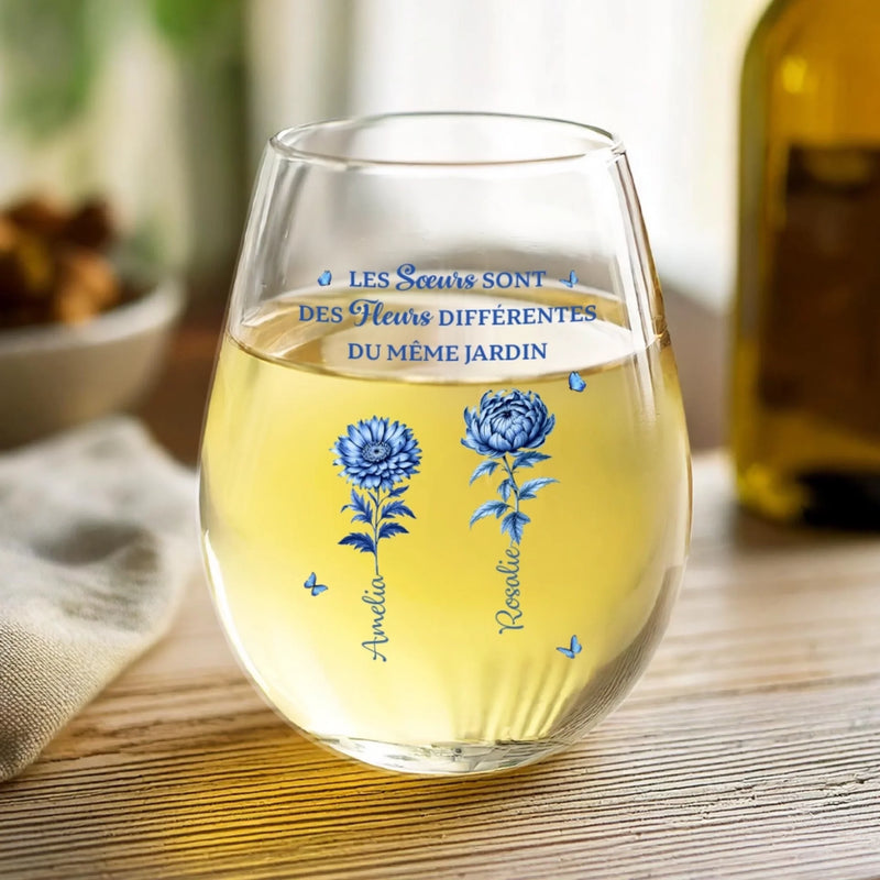 Verre À Vin Personnalisé – Cadeau pour Sœeurs, Amies – Des Fleurs Différentes, Une Amitié Éternelle