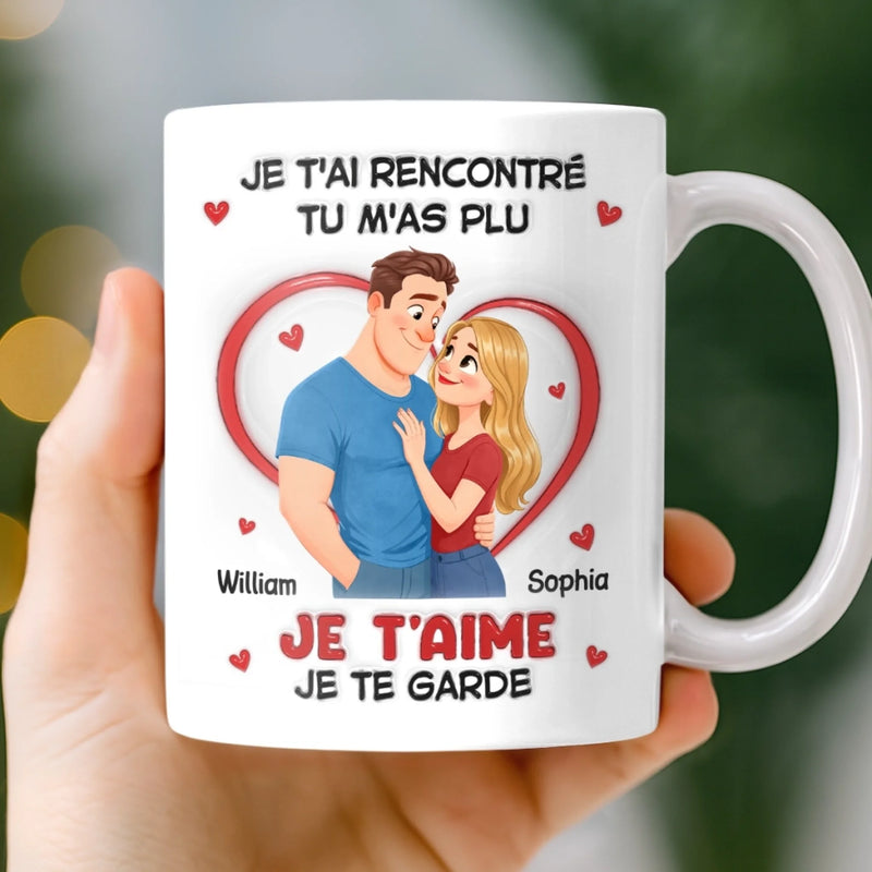 Mug Personnalisé À Effet Imprimé 3D Gonflé – Cadeau Pour Couple – Je t'aime, Je te garde