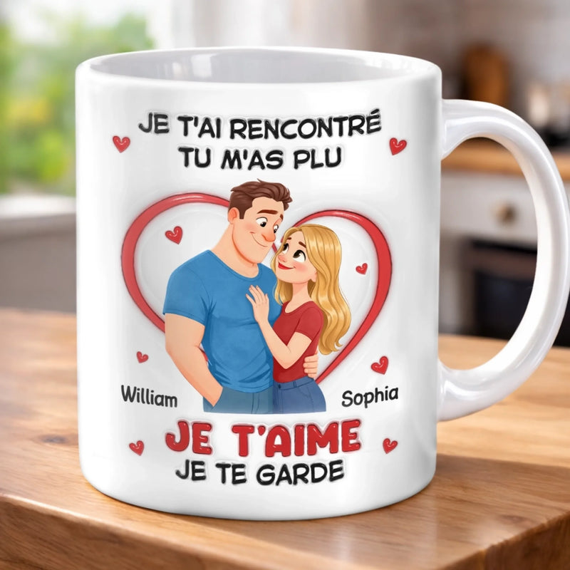 Mug Personnalisé À Effet Imprimé 3D Gonflé – Cadeau Pour Couple – Je t'aime, Je te garde